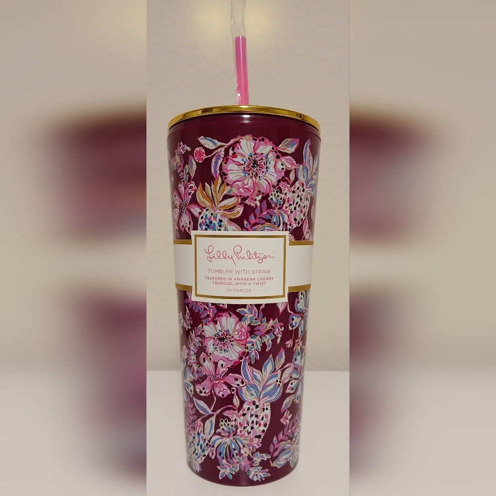 NWT Lilly Pulitzer Floral Tumbler With Straw